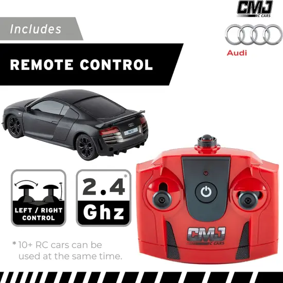 CMJ RC Cars: Audi R8 GT RC - Black - 1:24 Scale, Remote Control Radio Vehicle, 2.4 Ghz, LED Headlights, Racing Toy, Licensed Limited Edition Model {5}