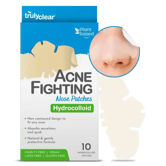 Truly Clear: Hydrocolloid Acne Fighting Nose Patches - 10ct - Face Zit & Blemish Covers, Contoured Design, Vegan Skincare, Overnight Spot Treatment {3}