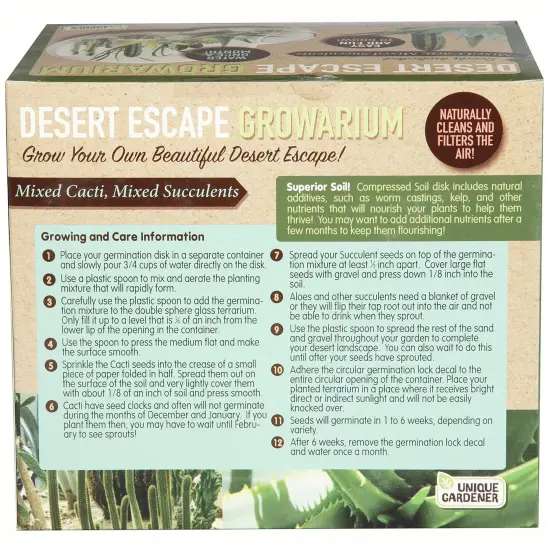 Unique Gardener: Desert Escape Growarium - DIY Double-Sphere Glass Terrarium Starter Kit, Grow Cacti & Succulents, Mini Nature Plants, Adults & Kids {6}