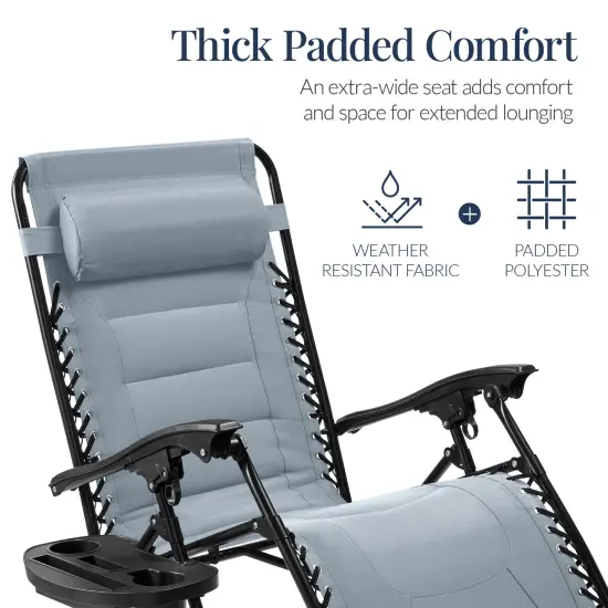Best Choice Products Oversized Padded Zero Gravity Chair, Folding Outdoor Patio Recliner w/ Side Tray Breeze Blue {4}