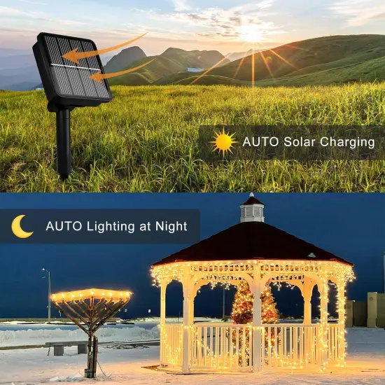 Solar String Lights with 8 Modes - 39Ft, 100 LED (Warm White) {3}
