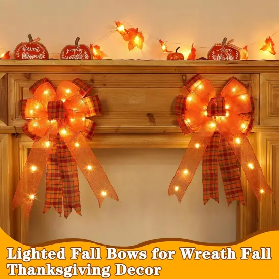 [ 2 Pack & Timer ] Prelit Fall Wreath Bows with 40 LED Lights {2}