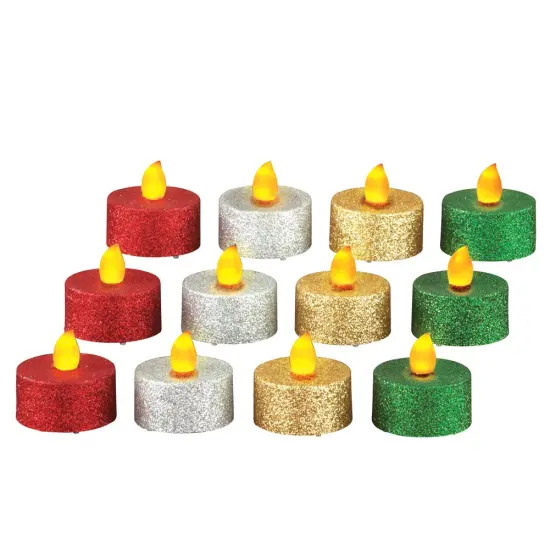 Collections Etc LED Multi Color Glitter Holiday Tealights - Set of 12 {2}