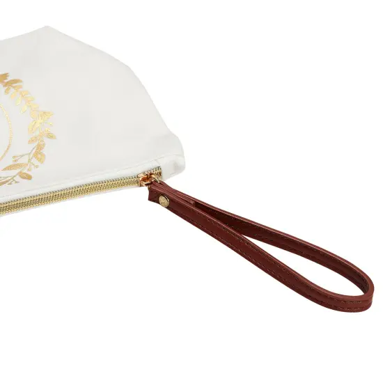 Gold Initial W Personalized Makeup Bag for Women, Monogrammed Canvas Cosmetic Pouch (White, 10 x 3 x 6 In) {5}