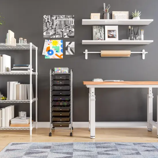 Seville Classics 10-Drawer Organizer Cart, 12.8" W x 15.35" D x 38.2" H Black {3}