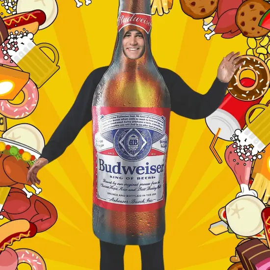 Budweiser Beer Bottle Costume Funny Beverage Tunic Logo Print Halloween Party Outfit {3}