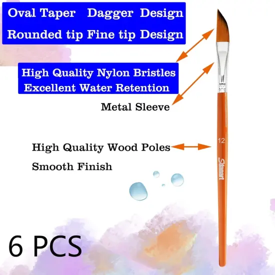Watercolor Brushes Professional 6PCS Watercolor Paint Brushes for Painting, Cat's Tongue Oval Wash Paint Brush, Dagger, Round Pointed Watercolor Brush for Water Color Acrylics Gouache Ink {3}