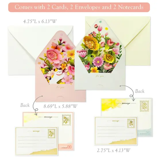 Wrapables 3D Pop Up Floral Greeting Card, Flower Bouquet Card for Mother's Day, Birthday, Anniversary, All Occasions, (Set of 2) Floral Bloom {2}