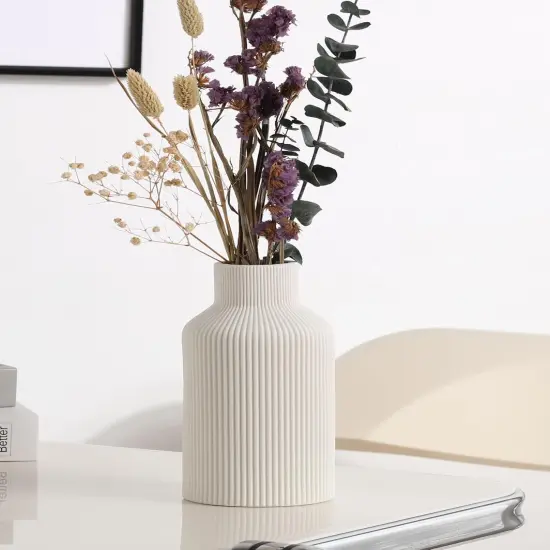 White Ceramic Flower Vase,Minimalist Modern Home Decoration,Small Pampas Grass Vases for Decor,Table,Shelf Bookshelf Decorative,Mantel,Entryway Decor and Centerpieces(8 in) {4}
