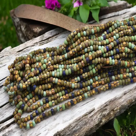 6/0 Aged Matte Rain Forest Striped Picasso Mix Seed Beads (20" Strand) {2}