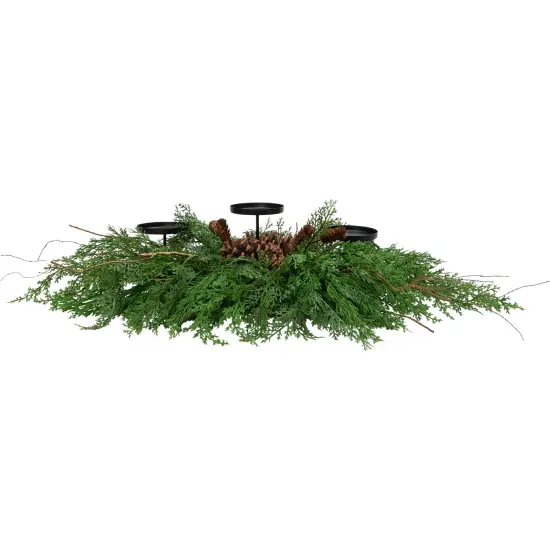 Northlight Pine Cone and Mixed Foliage Christmas Pillar Candle Holder - 30" Green {3}