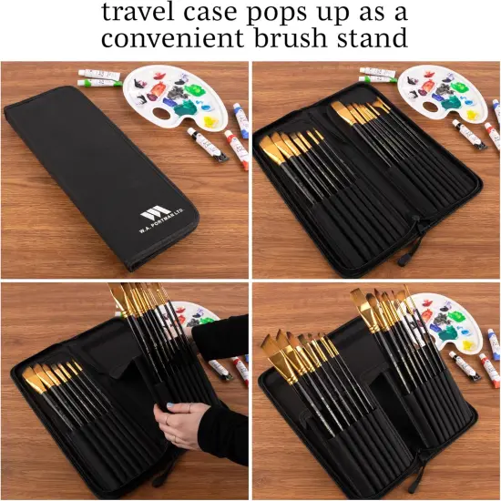 15-pc Acrylic Paint Brushes Set with Case - Acrylic, Oil, Watercolor Brush Set - 15 All-Purpose Paint Brushes with Zip-Up Case {3}