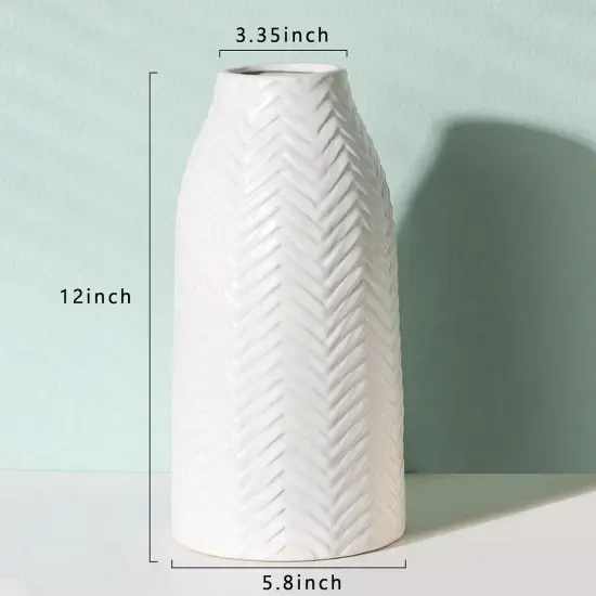 White Vase for Flowers Ceramic Vase for Decor, Modern Decorative Tall Vases for Your Kitchen/Office/Living Room/Bookshelf/Mantel - White Texture(Medium {3}