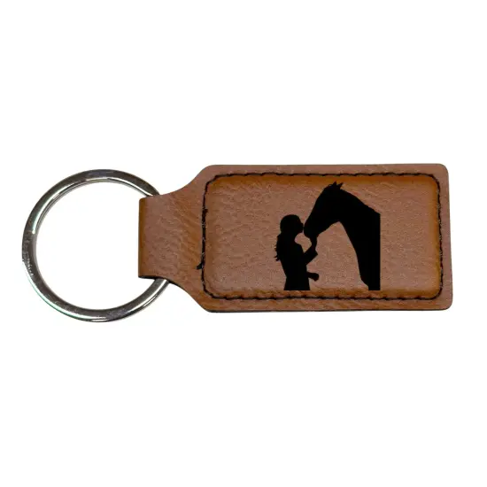 Keychain - Rectangle - Horse Girl - Leather Rustic/Gold {4}
