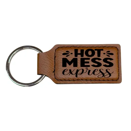 Keychain - Rectangle - Hot Mess Express - Leather Black/Silver {4}