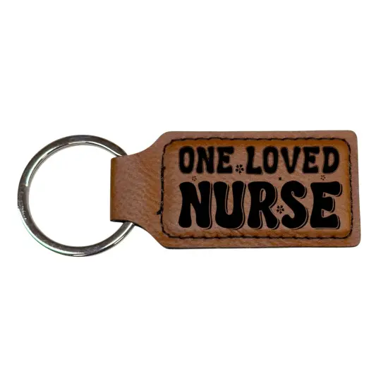 Keychain - Rectangle - One Loved Nurse - Leather Rustic/Gold {4}