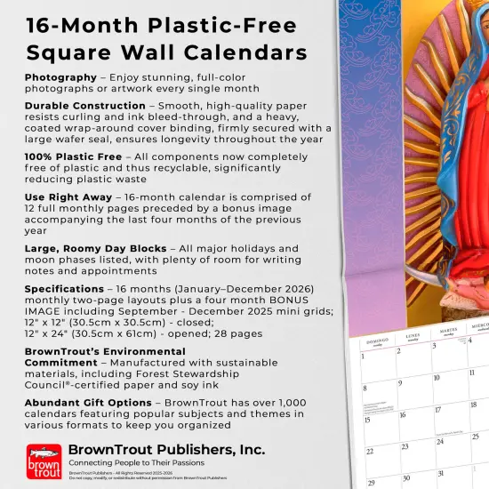La Virgen de Guadalupe | 2026 12 x 24 Inch (Hanging) Monthly Square Wall Calendar | English/Spanish Bilingual | Plastic-Free {6}