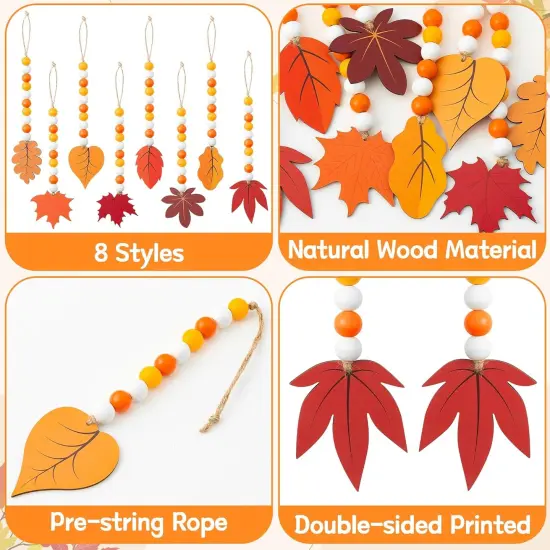Fall Wood Bead Garland - 8pcs Maple Leaf {2}