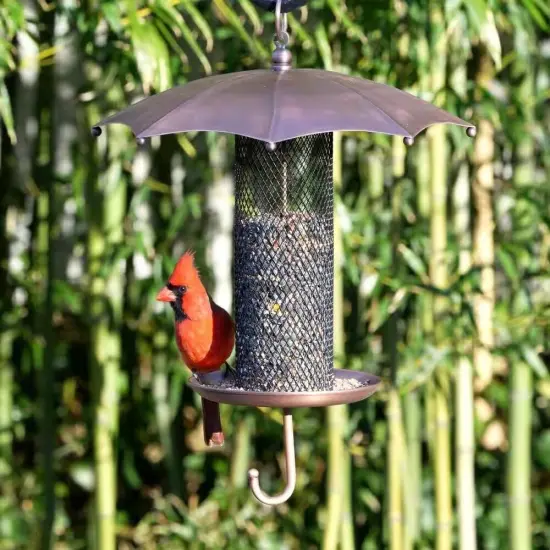 Copper Metal Umbrella Bird Feeder with Mesh Tube 3.5 Cup Capacity {3}