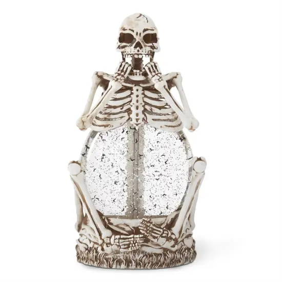 11.25" Halloween Water Globe Spinning LED Skeleton {1}