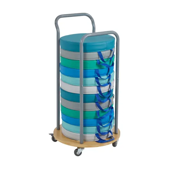Mobile Storage Cart and 12 Round Floor Cushions with Handle, Classroom Flexible Seating Contemporary {1}