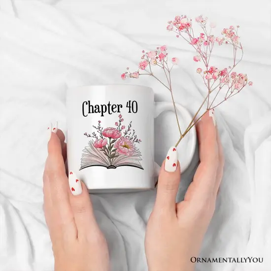 40th Birthday Pink Flowers Book Mug, Chapter 40 Gift {2}