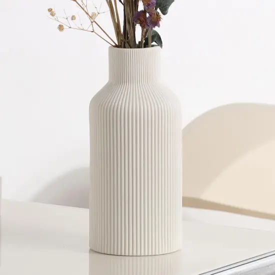 White Ceramic Flower Vase,Minimalist Modern Home Decoration,Small Pampas Grass Vases for Decor,Table,Shelf Bookshelf Decorative,Mantel,Entryway Decor and Centerpieces(8 in) {1}