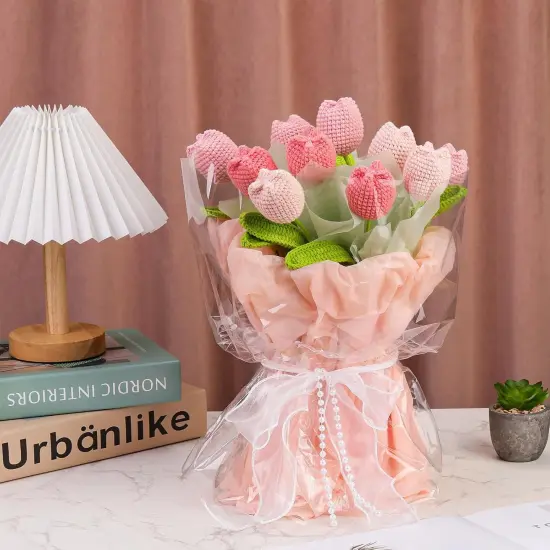 Crochet Kit for Beginners - Flower Bouquet With Step-by-Step Video Tutorials for Adults, Birthday, DIY Craft Home Decor (Pink) {5}