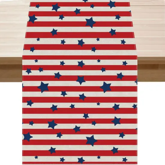 4th of July Table Runner Stars Patriotic America Memorial Day Independence Day Burlap Table Decoration for Home Kitchen Dining Dinner Indoor Holiday Farmhouse {1}
