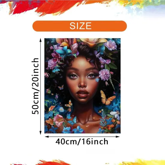 African American Woman Paint by Numbers for Adults, Girl with Butterfly Foral Paint by Number Kits, Female Portrait Acrylic Painting for Gift Home Decor(16&times;20inches, Unframe) {5}