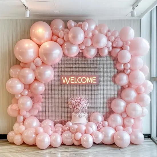 Pearl Pink Balloons Double Stuffed Pastel Light Pink Balloon Arch Kit Thick Latex Different Sizes 18/12/5in Balloon Garland For Valentines Day Baby Shower Wedding Birthday Party Decor {1}