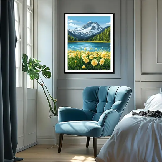 Daisy Flower Paint by Number Kits, North Cascades National Park Paint by Numbers for Adults, Mountains and Lake Acrylic Painting for Home Wall Decor {4}