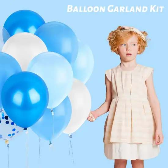 60PCS Blue Balloons, 12 Inches White Pastel Colored Confetti Latex Balloons Garland Arch with Ribbon {4}