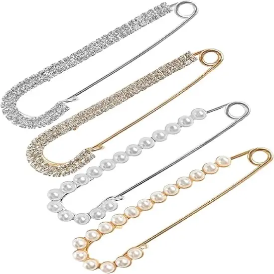 Women Pins Brooch Sweater Clips Shawl Clips Pearl Brooches Faux Crystal Safety Pins Dress Shirt Clips for Women 4 Pieces {1}