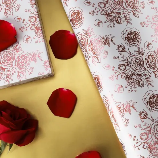Reversible Floral Wrapping Paper Roll, 17Inch x 33 Feet (46.7 Sq. Ft) {4}