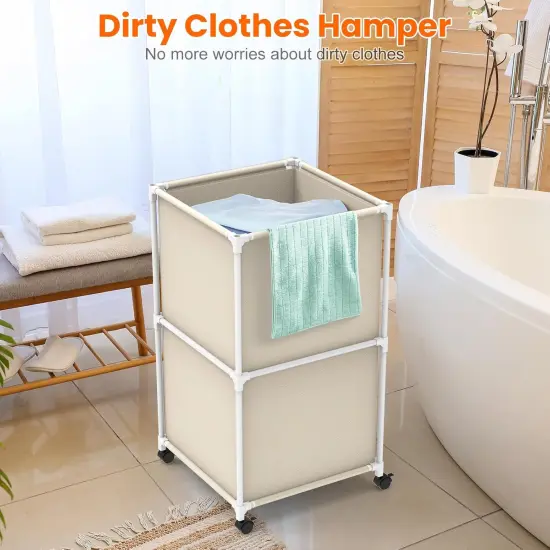 32Gal Large Laundry Hamper with Wheels - Rolling Clothes Basket, 120L Oxford Fabric Storage for Bedroom, Dorm, Laundry Room, Beige {1}
