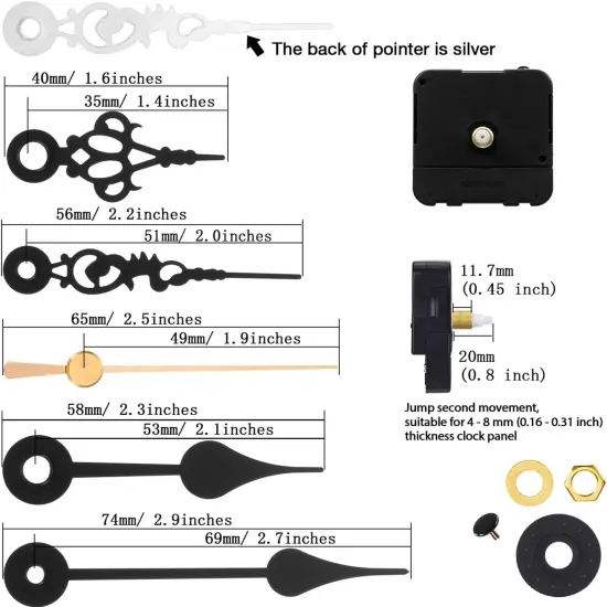 Battery Operated Clock Movement Mechanism DIY Replacement Replacement with 2 Pairs of Short Needles (Shaft Length 4/5 Inch/20mm) {2}