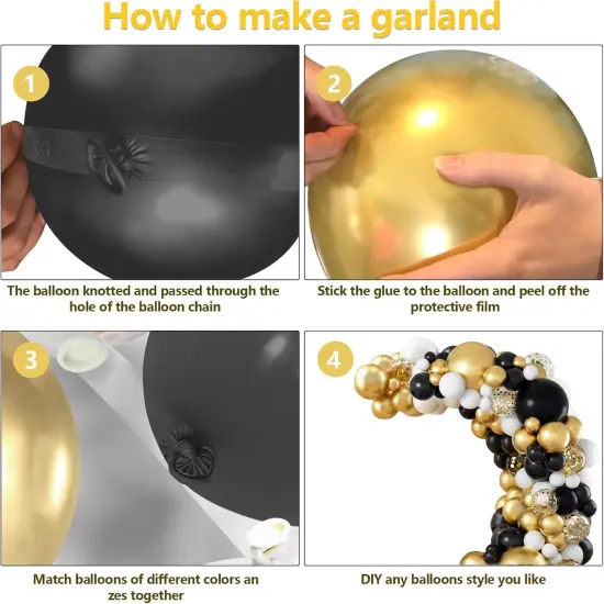 Black Gold White Balloon Arch Kit,137 Pcs Balloon Garland Kit Confetti Metallic with Balloons Tape for Wedding, Birthday,Graduation,New Years,Special Events Party Decoration {4}