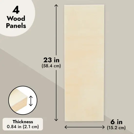 4 Pack Unfinished Wood Panels for Painting, DIY, Arts and Crafts, Deep Cradle Boards, 6x23 Inch Wood Canvas, Blank Wooden Sign for Wall, Home, Office, School, 0.84 In Thick Brown {6}