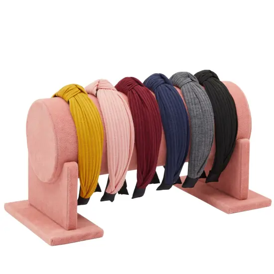 Headband Holder Organizer for Girls and Women, Pink Velvet Display Stand and Storage for Hair Tie Accessories, Bracelets 12.2 x 6.5 x 6.7" {1}