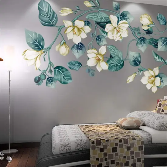 3D Blue Flower Vine White Floral Leaf Art Decor Kids Room Wall Sticker Girls Teens Bedroom Living Room Wall Decals Nursery Rooms Walls Mural Peel Stick Decor {1}