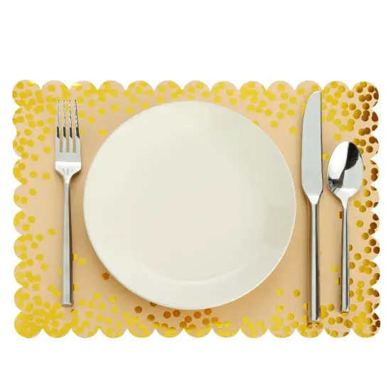 50 Pack Disposable Gold Paper Placemats - Scalloped Kraft Paper Tablemats with Gold Foil Polka Dots for Wedding, Birthday, Special Events (10x14 Inch) {7}
