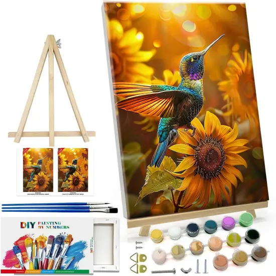 Hummingbird Paint by Numbers Kit for Adults with Frame Landscape Paint by Number with Easel DIY Flower Adult Paint by Number Kits Sunflower Paint by Numbers Kit for Home Wall Decor {1}