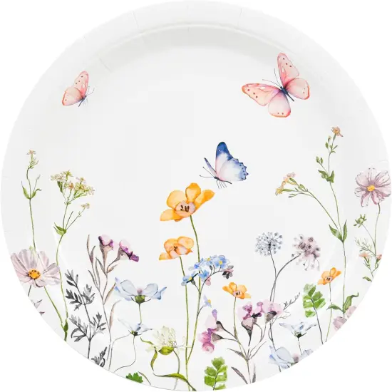 24Pcs Wildflower Paper Plates Watercolor Floral Disposable Party Dessert Plate 7" Rustic Botanical Butterflies Plates FOR SUMMER {1}