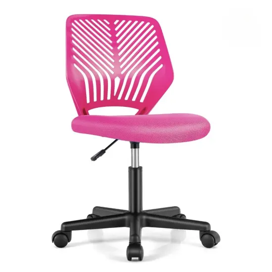 Height-Adjustable Office Desk Chair with Universal Casters and Ergonomic Curved Backrest Pink {10}