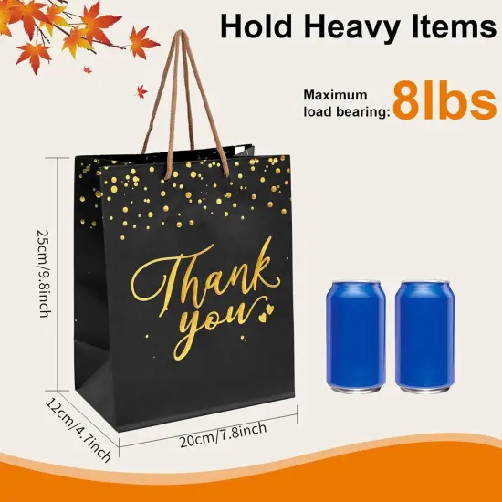 20 Pcs Black and Gold Gift Bags with Handles - Medium Size Thank You Bags Bulk for Weddings {2}