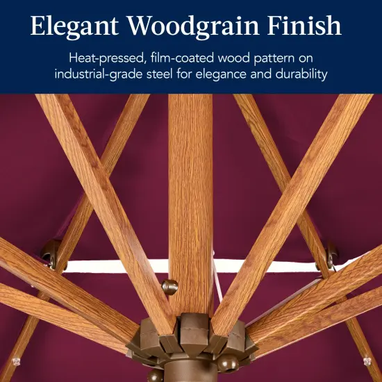 Best Choice Products Woodgrain Pattern 10ft 3-Tier Solar Patio Umbrella w/ 24 LED Lights, Tilt Burgundy {3}