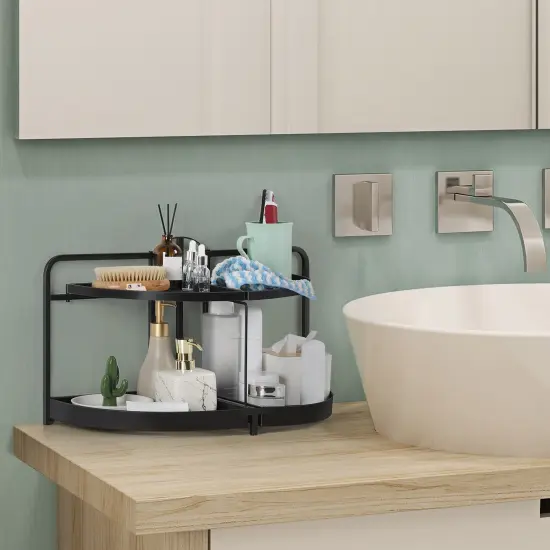 2-Tier Rotating Metal Countertop Organizer - Rust-Proof Bathroom & Kitchen Storage Shelf with Foldable Design, Large Space-Saving Semicircle Shelves {5}