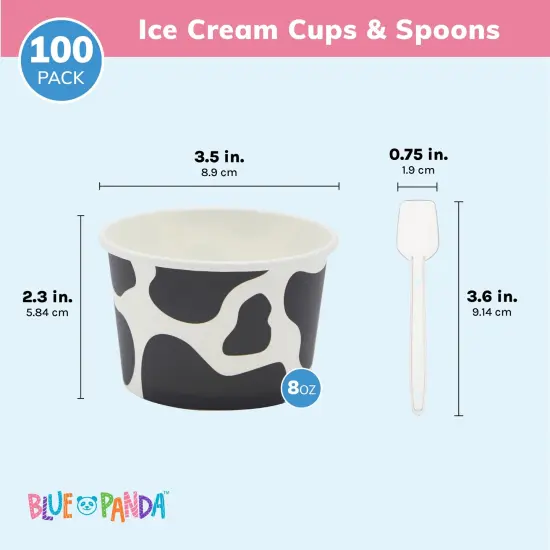 Cow Paper Ice Cream Cups with Spoons, Farm Birthday Party Supplies (8 oz, 100 Pack) {3}