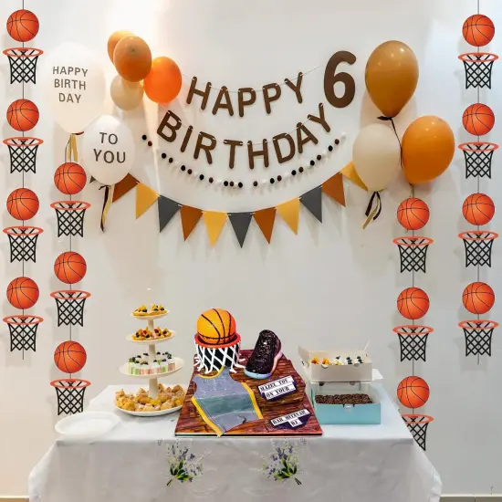 3Pcs 4.92 ft Basketball and Basketball Hoop Banner Party Decorations Basketball Sports Theme Hanging Garland Decor Paper Basketball Garland for Birthday Home Classroom Party Decor Favors {5}